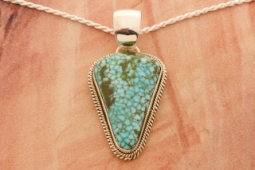 Artie Yellowhorse Genuine Kingman Spider Web Turquoise Sterling Silver Pendant